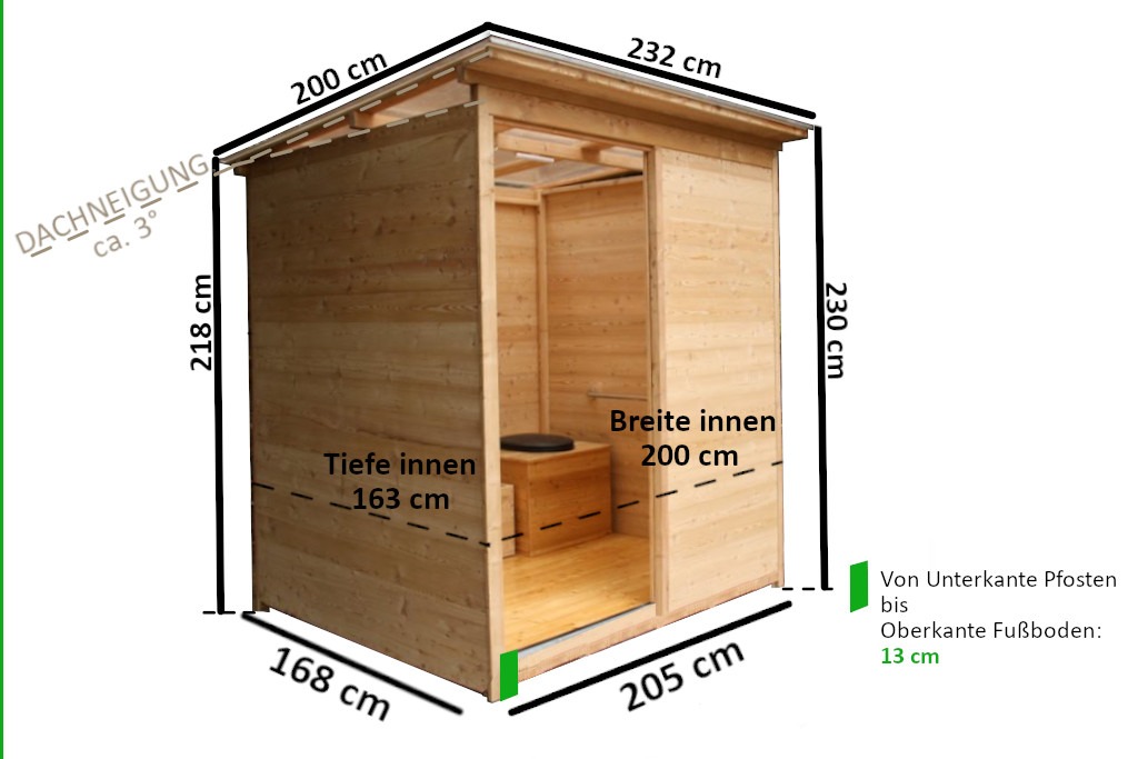 Barrierefreie Toilettehäuschen Komposttoilette WALD - Ausschnitt mit Maßen