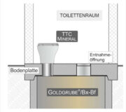 GOLDGRUBE aus Beton mit rechteckiger Bodenplatte mit Toilettenhaus