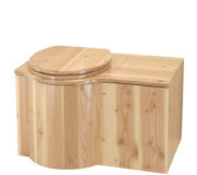 Komposttoilette aus Holz Douglasie lackiert Modell "Schmetterling", inkl Einstreubehälter 33 Liter. Sitz links
