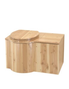 Komposttoilette "Schmetterling" aus Holz Douglasie lackiert, inkl Einstreubehälter 33 Liter. Sitz links