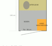 Skizze · Toilettenhäuschen WIESE Sonderbau II · Maße 120 x 140 cm, Handwaschbecken im Innenraum