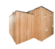 Trockentoilette KUBUS - öffentliche Toilette aus Lärchenholz mit Toilettensystem ECODOMEO - Ansicht front