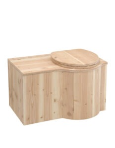 Trockentoilette aus Holz Douglasie unbehandelt, Modell "Schmetterling", inkl Einstreubehälter 33 Liter. Sitz rechts.