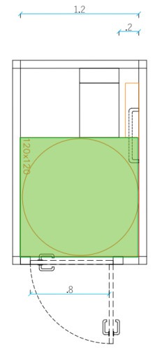 Eine barrierefreie Kabine muss mindestens 120x175 cm (BxL, Innenfertigmaß) groß sein.