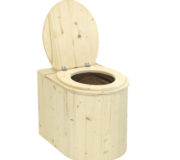 Trockentoilette aus Holz, Marienkäfer, unbehandelt - Deckel offen