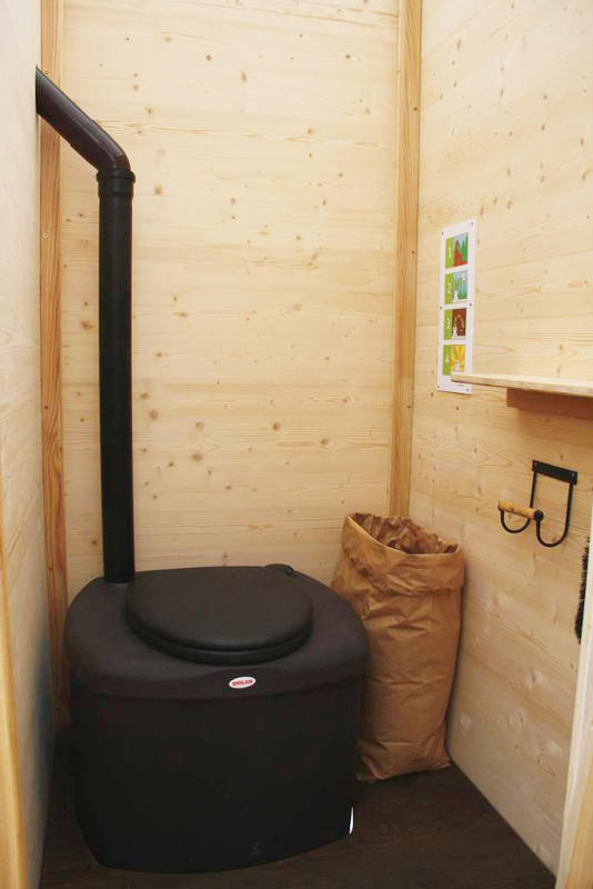 nowato Komposttoilette Modell Wald aus Fichte. Innenansicht. Komposttoilette mit Toilettensystem Biolan eco